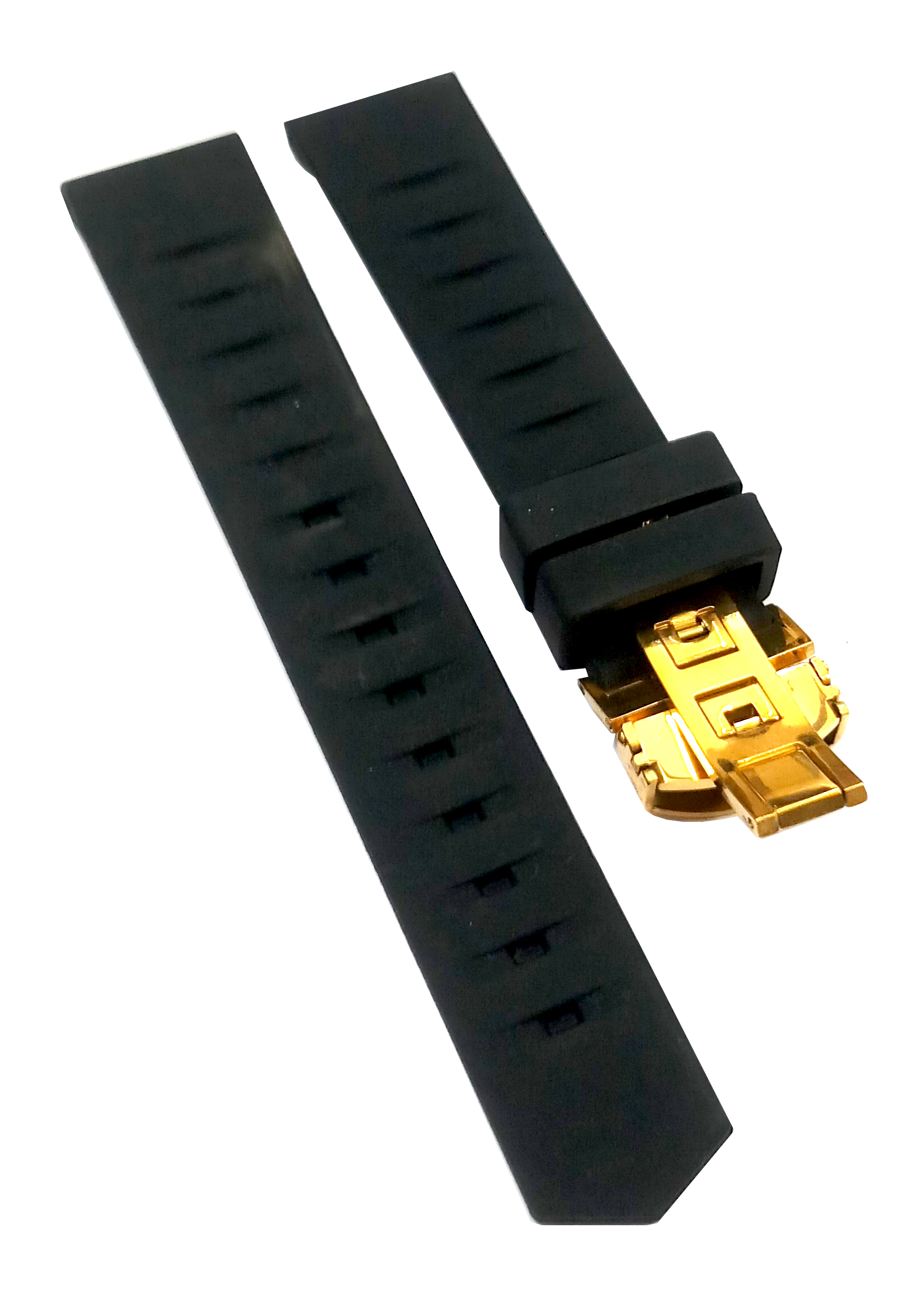 20mm Silicone Rubber Black Watch Band Strap for Men and Women | Comfortable and Durable Material | Deployment Yellow Buckle - Image 4