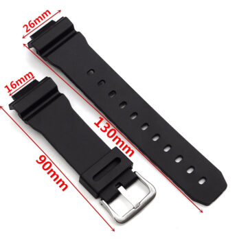 16mm Black Rubber Watch Band Fits Casio – DW-5300 DW-5900 DW-6000 DW-6100 DW-6200 DW-6600 DW-6695 DW-6900 DW-8700 G-6900 GW-6900