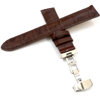 23mm Genuine Leather Brown With Brown Stich Watch Band Strap for Men and Women | Comfortable and Durable Material | Deployment Silver Buckle
