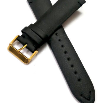 22mmm Genuine Leather Black With Black Stich Watch Band Strap for Men and Women | Comfortable and Durable Material | Golden Buckle
