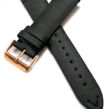22mmm Genuine Leather Black With Black Stich Watch Band Strap for Men and Women | Comfortable and Durable Material | Rose Buckle