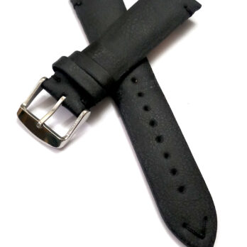 22mmm Genuine Leather Black With Black Stich Watch Band Strap for Men and Women | Comfortable and Durable Material | Silver Buckle