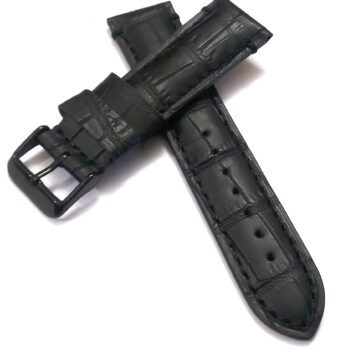 22mmm Genuine Leather Black With Black Stich Watch Band Strap for Men and Women | Comfortable and Durable-Material | Black Buckle