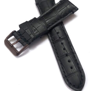 22mmm Genuine Leather Black With Black Stich Watch Band Strap for Men and Women | Comfortable and Durable-Material | Dark Brown Buckle