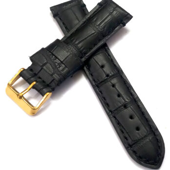 22mmm Genuine Leather Black With Black Stich Watch Band Strap for Men and Women | Comfortable and Durable-Material | Golden Buckle