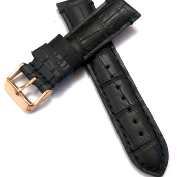 22mmm Genuine Leather Black With Black Stich Watch Band Strap for Men and Women | Comfortable and Durable-Material | Rose Buckle