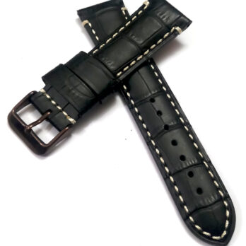 22mmm Genuine Leather Black With White Stich Watch Band Strap for Men and Women | Comfortable and Durable Material | Dark Brown-Buckle