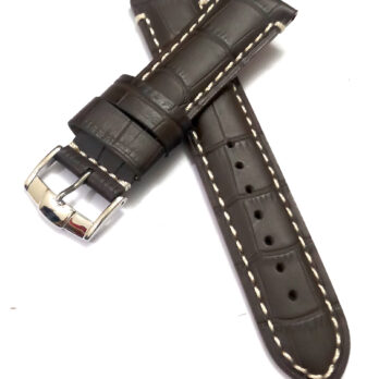22mmm Genuine Leather Dark Brown With White Stich Watch Band Strap for Men and Women | Comfortable and Durable Material | Silver Buckle