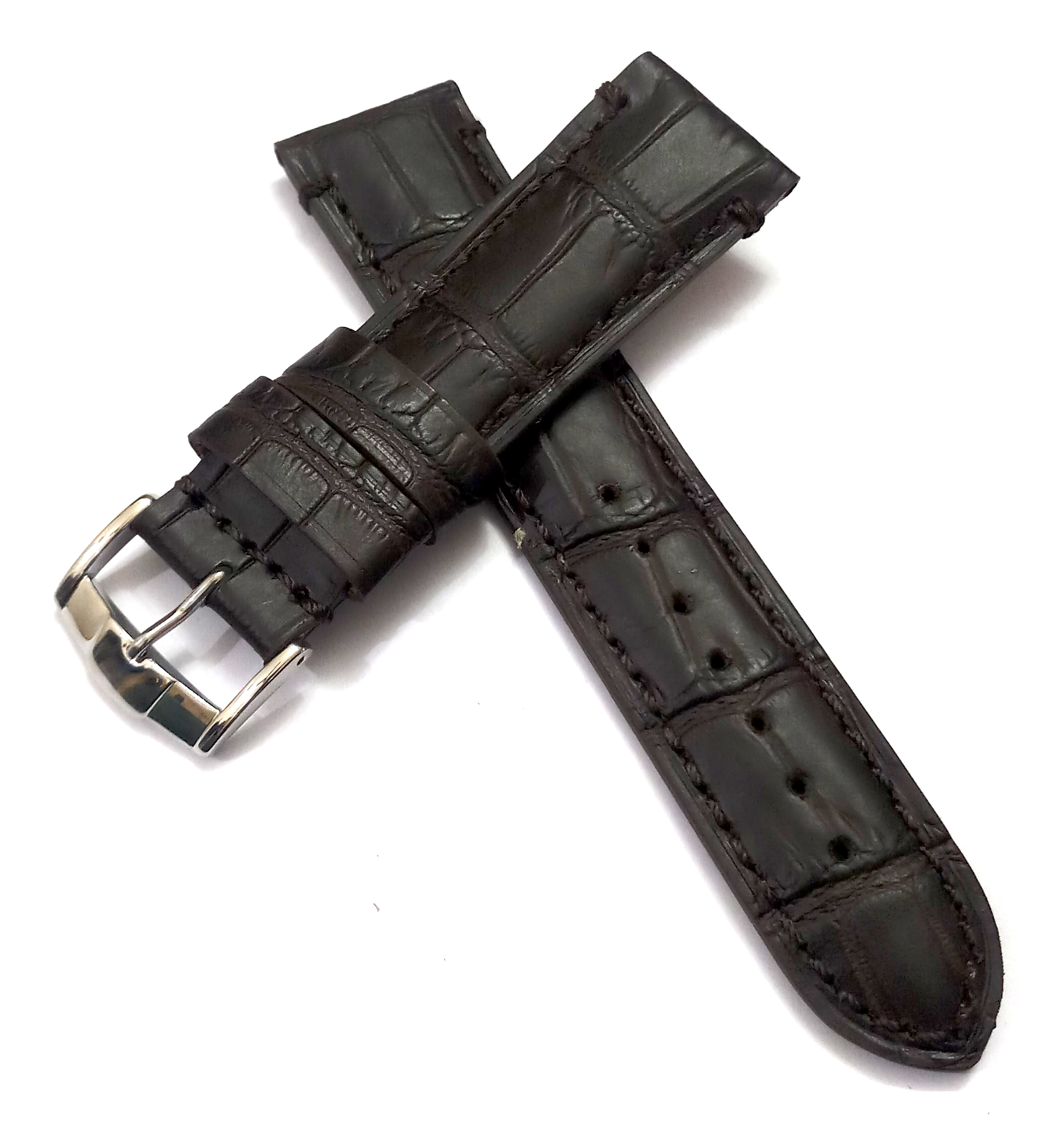 22mmm Genuine Leather Dark Brown With Brown Stich Watch Band Strap for Men and Women | Comfortable and Durable Material | Silver Buckle - Image 2
