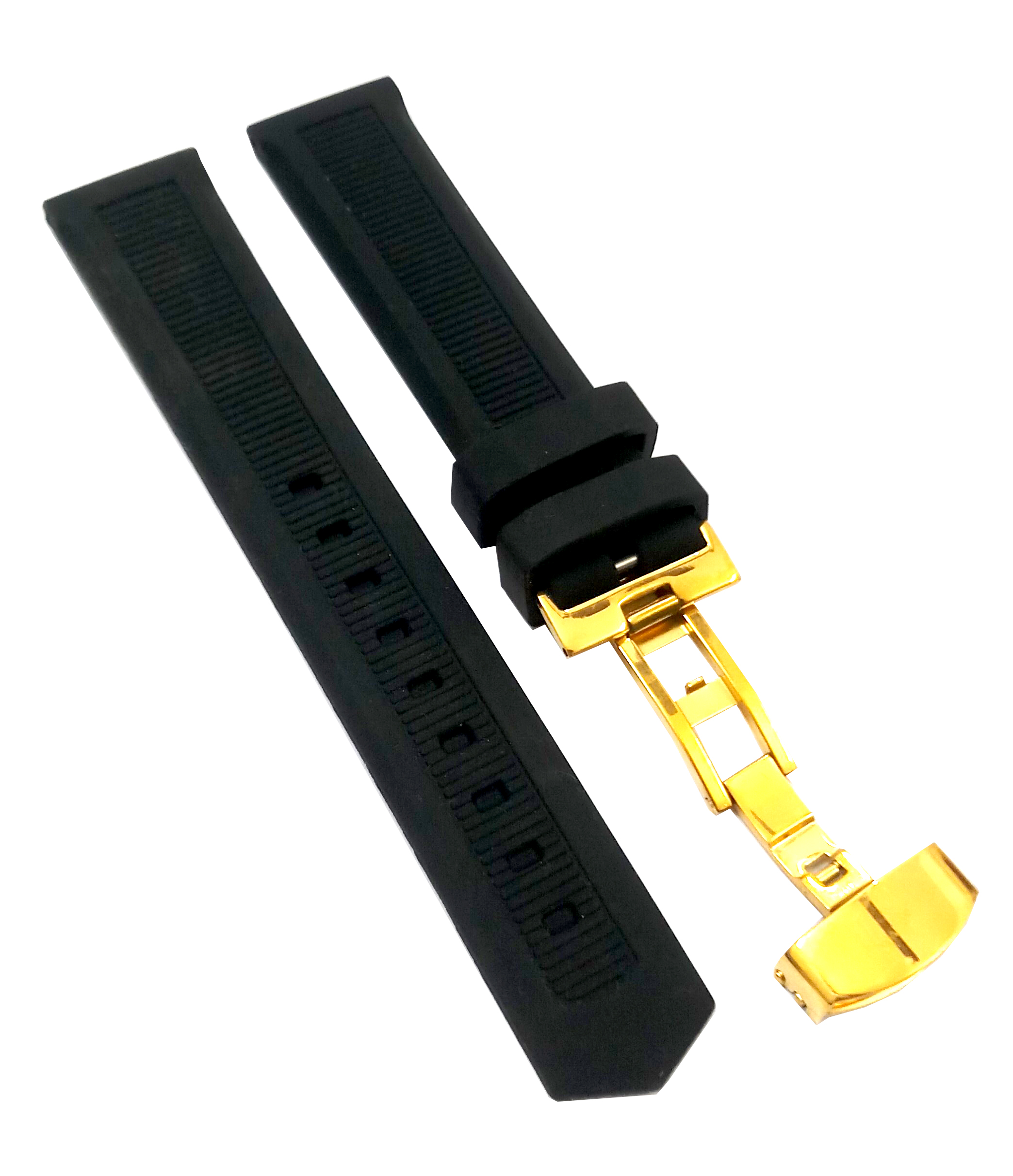 20mm Silicone Rubber Black Watch Band Strap for Men and Women | Comfortable and Durable Material | Deployment Yellow Buckle - Image 3