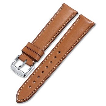 24mm Genuine Leather Watch Band Strap Fits Superocean, Colt, Bently, Super Avenger, Aerospace, Emergency Tan With White Stich Silver Buckle