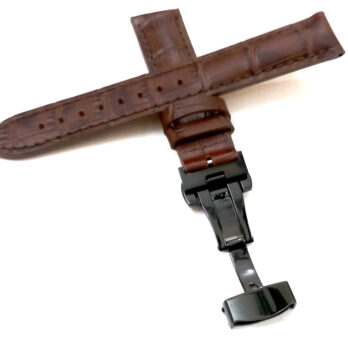 23mm Genuine Leather Brown With Brown Stich Watch Band Strap for Men and Women | Comfortable and Durable Material | Deployment Black Buckle