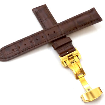 23mm Genuine Leather Brown With Brown Stich Watch Band Strap for Men and Women | Comfortable and Durable Material | Deployment Golden Buckle