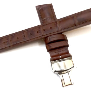 23mm Genuine Leather Brown With Brown Stich Watch Band Strap for Men and Women | Comfortable and Durable Material | Deployment Silver Buckle