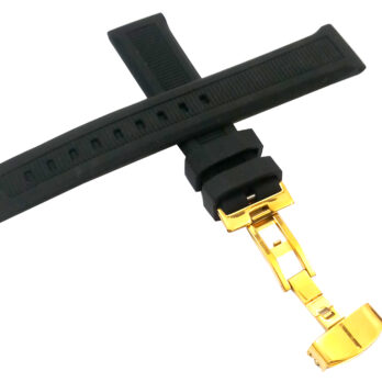 20mm Silicone Rubber Black Watch Band Strap for Men and Women | Comfortable and Durable Material | Deployment Yellow Buckle