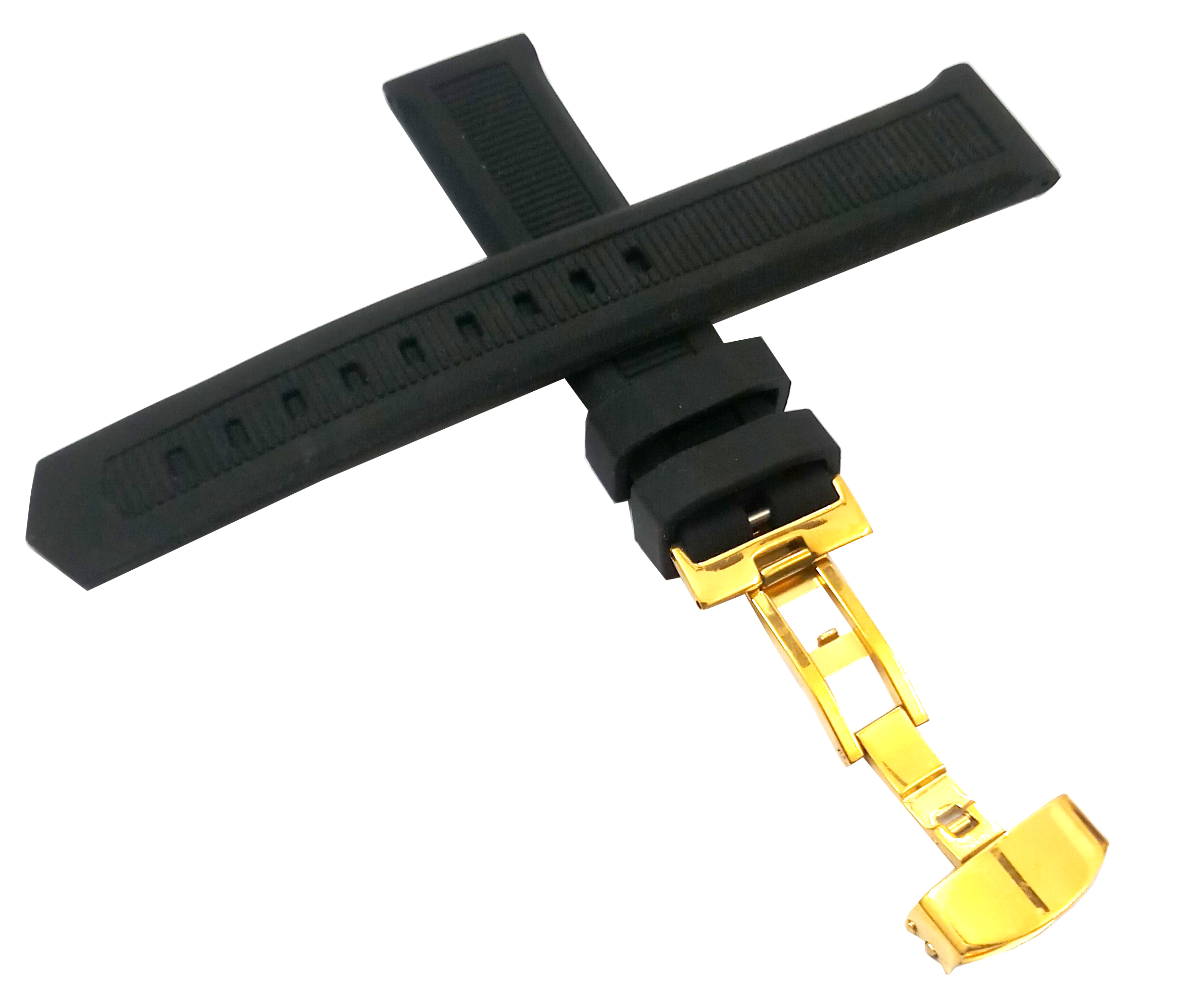 20mm Silicone Rubber Black Watch Band Strap for Men and Women | Comfortable and Durable Material | Deployment Yellow Buckle - Image 2