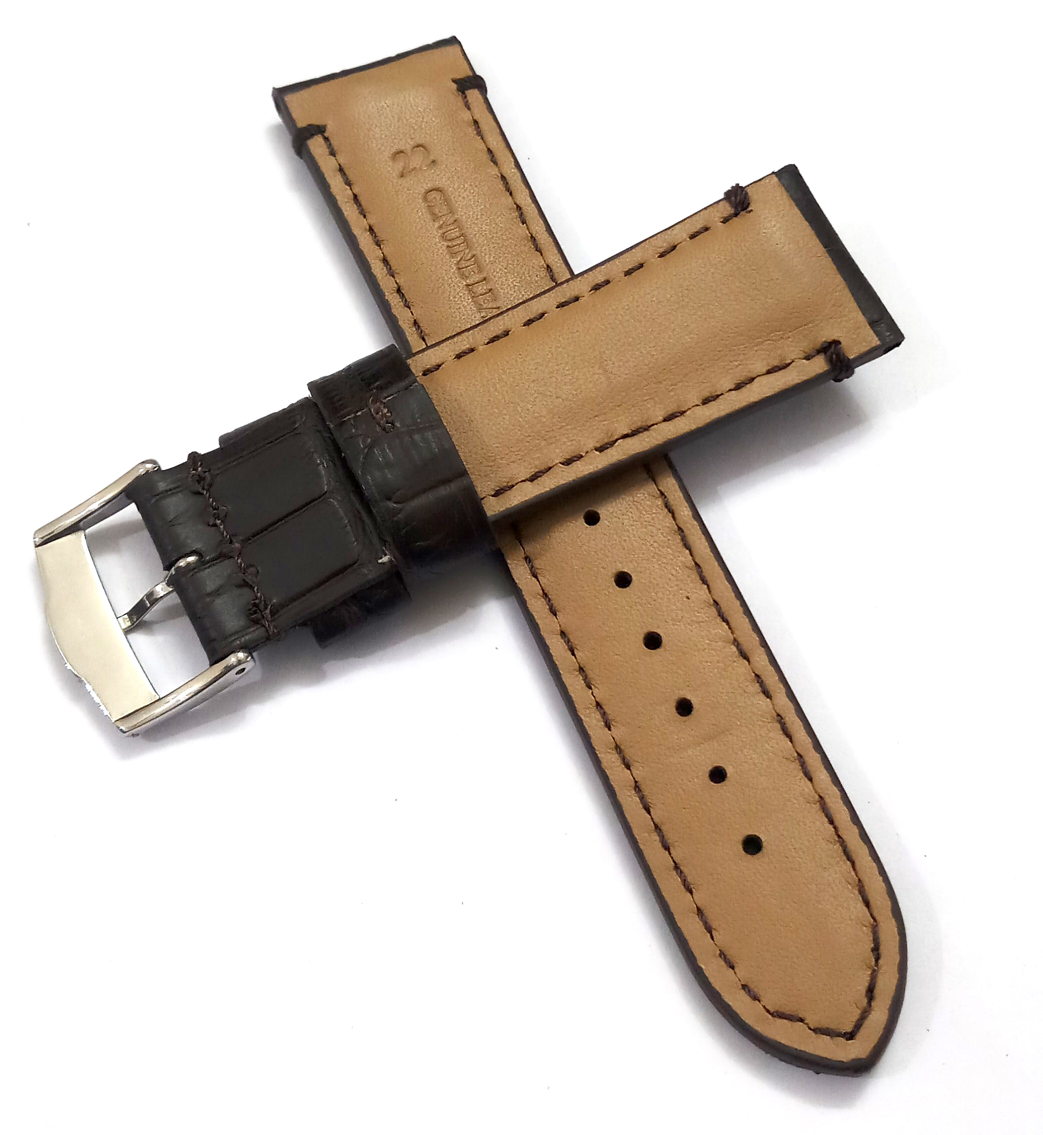22mmm Genuine Leather Dark Brown With Brown Stich Watch Band Strap for Men and Women | Comfortable and Durable Material | Silver Buckle - Image 5