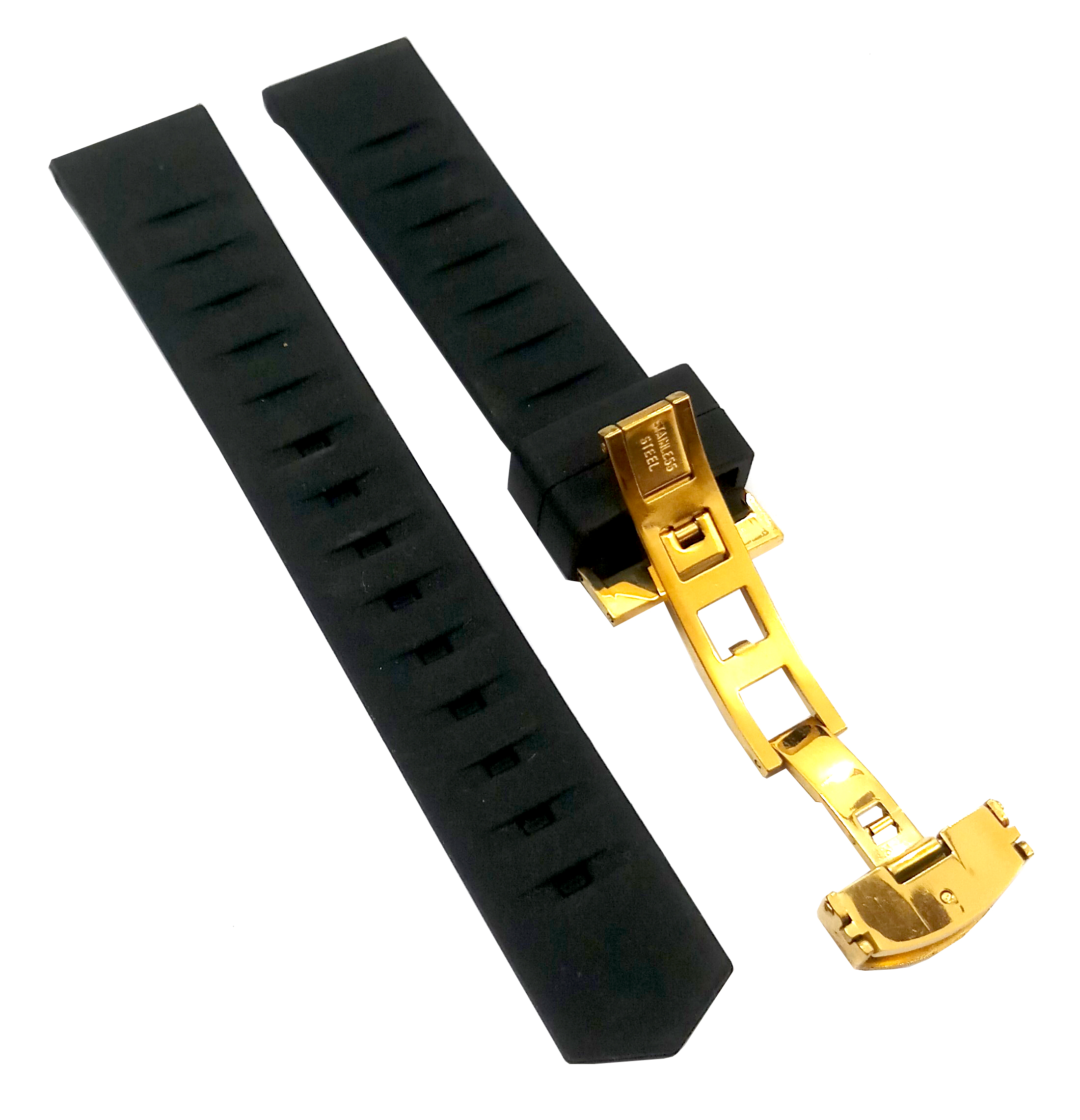 20mm Silicone Rubber Black Watch Band Strap for Men and Women | Comfortable and Durable Material | Deployment Yellow Buckle - Image 5