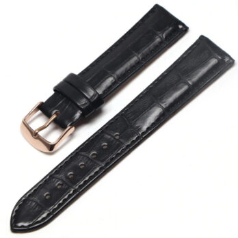 17mm Genuine Leather Black Watch Band Strap for Men and Women | Comfortable and Durable Material | Rose Buckle-A1