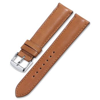 24mm Genuine Leather Watch Band Strap Fits XL AUTO Tan Silver Buckle