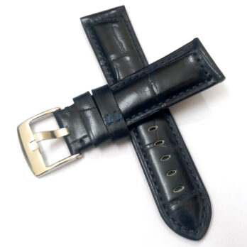 26mm Genuine Leather Black With Black Stich Watch Band Strap for Men and Women | Comfortable and Durable Material | Silver Buckle-C26