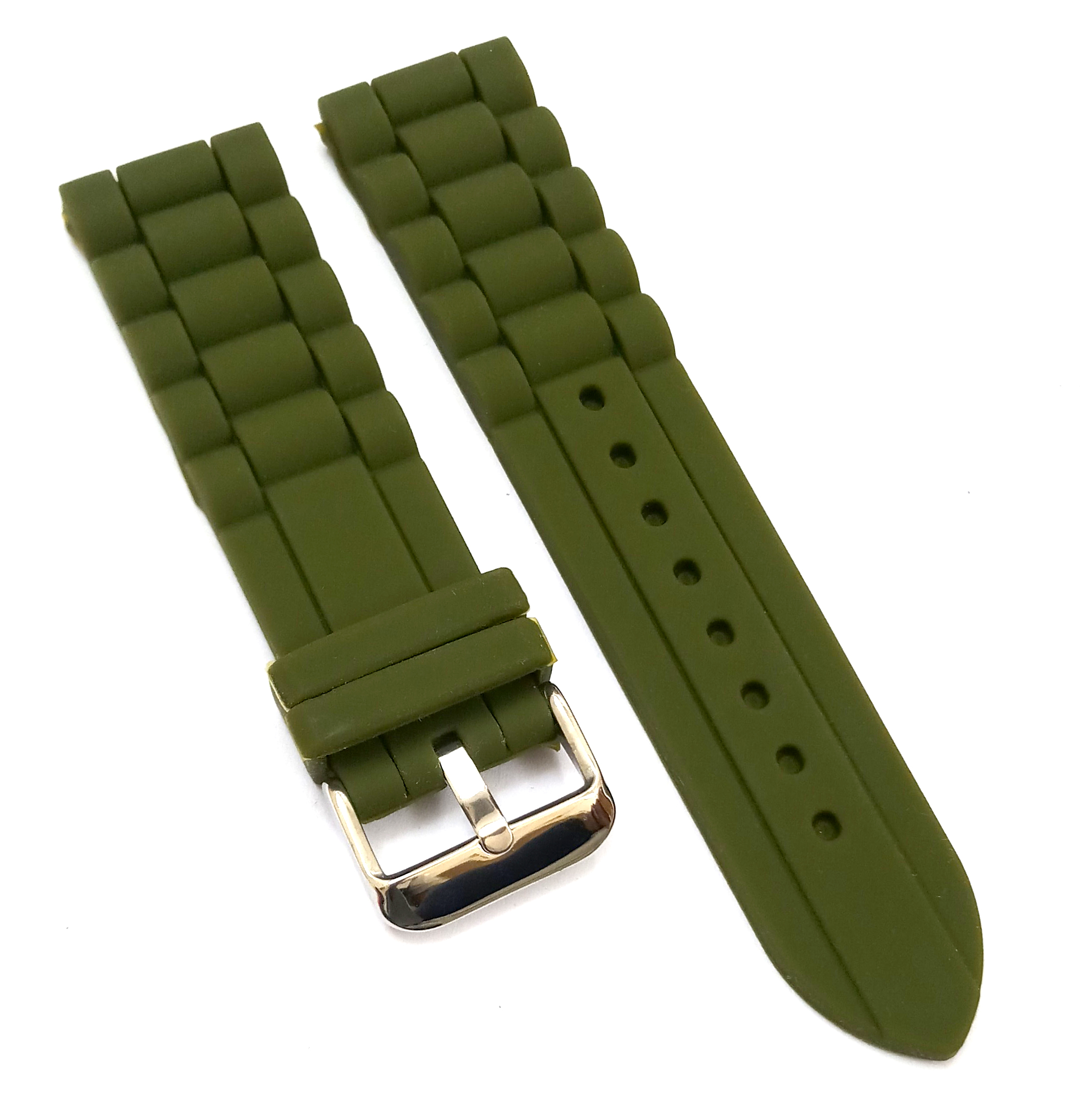 22mm Silicone Rubber Green Watch Band Strap for Men and Women | Comfortable and Durable Material | Silver Buckle - Image 3