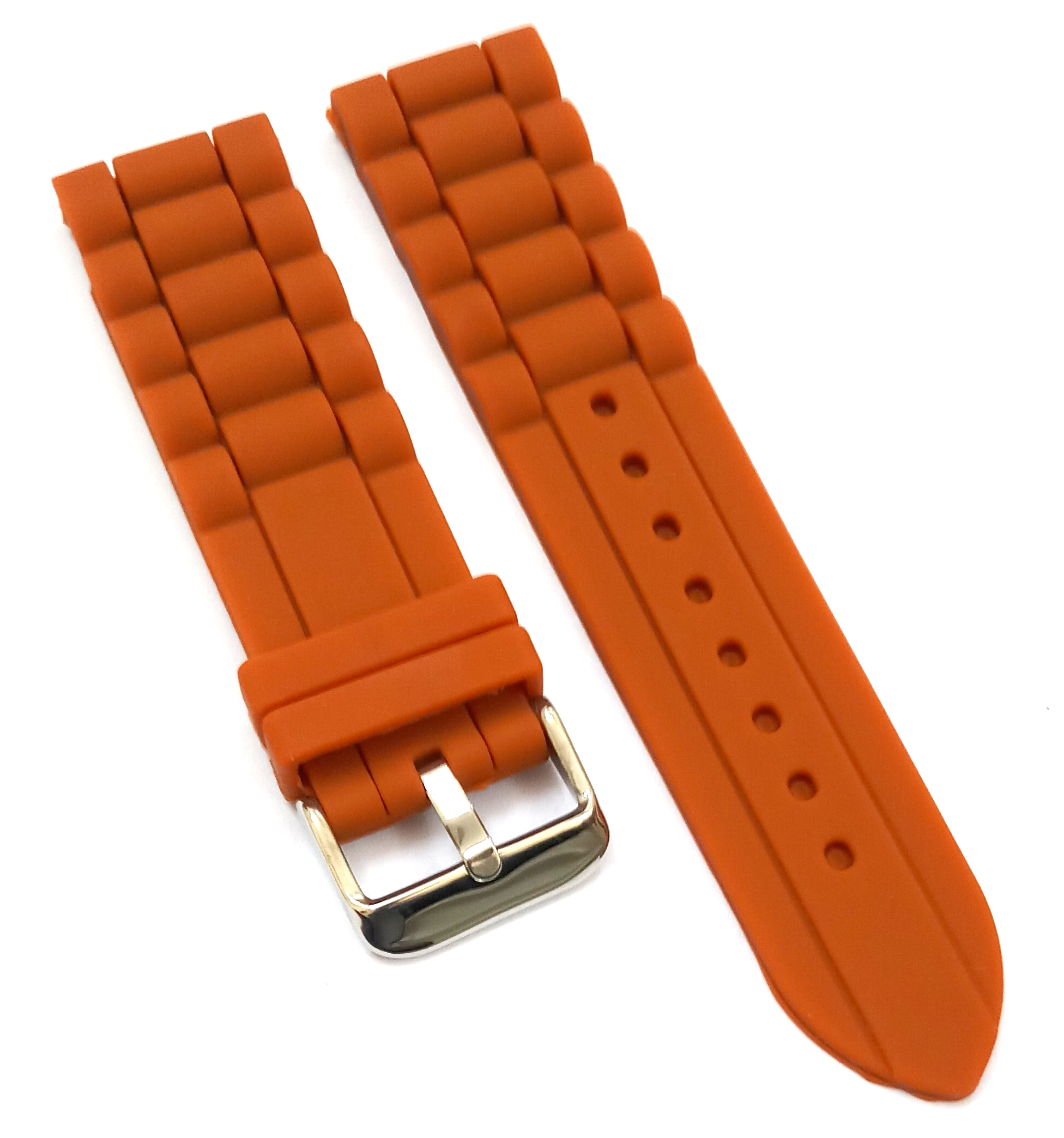 22mm Silicone Rubber Orange Watch Band Strap for Men and Women | Comfortable and Durable Material | Silver Buckle - Image 3