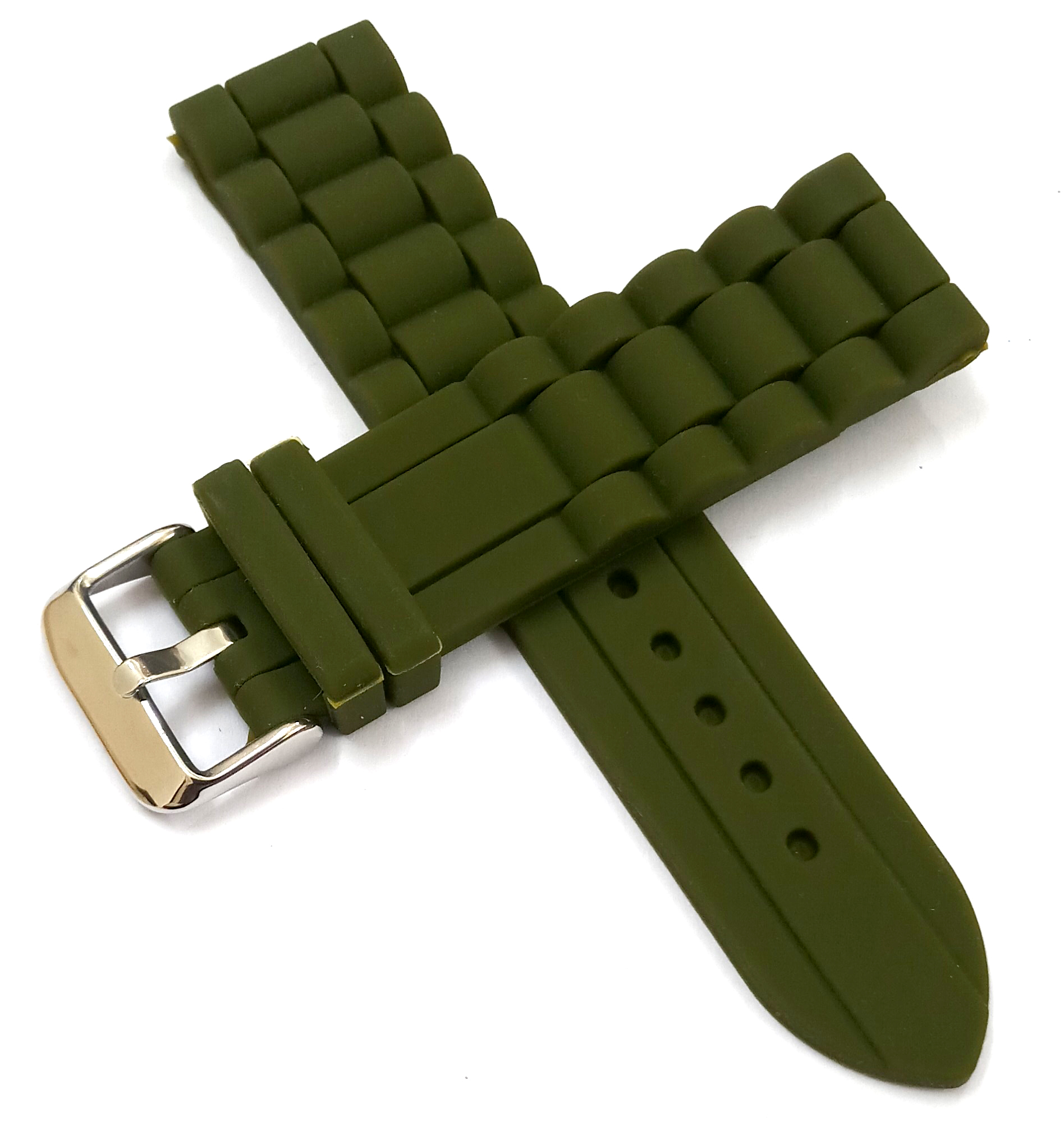 22mm Silicone Rubber Green Watch Band Strap for Men and Women | Comfortable and Durable Material | Silver Buckle