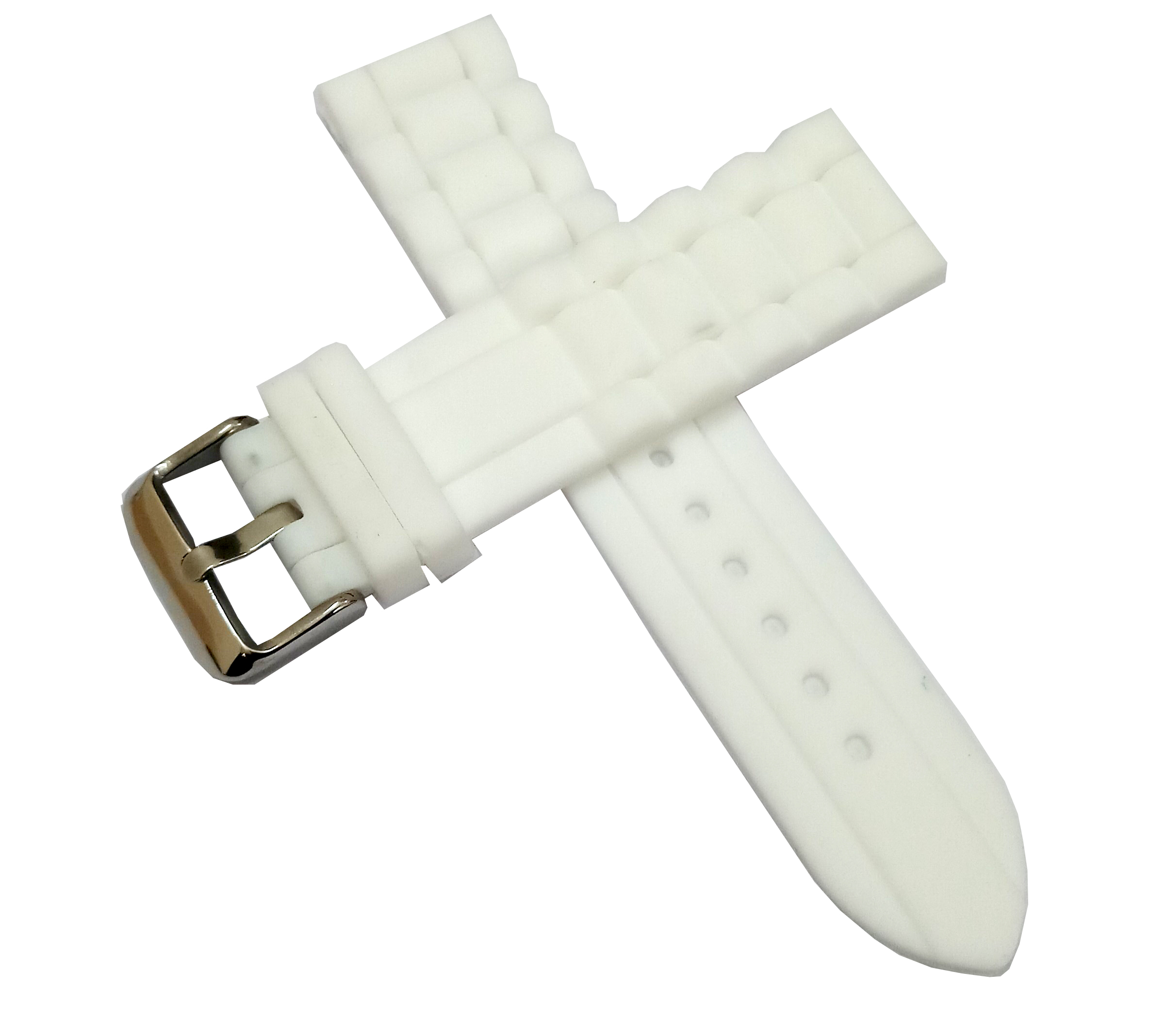 22mm Silicone Rubber White Watch Band Strap for Men and Women | Comfortable and Durable Material | Silver Buckle