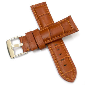24mm Genuine Leather Light Brown With Brown Stich Watch Band Strap for Men and Women | Comfortable and Durable Material | Silver Buckle