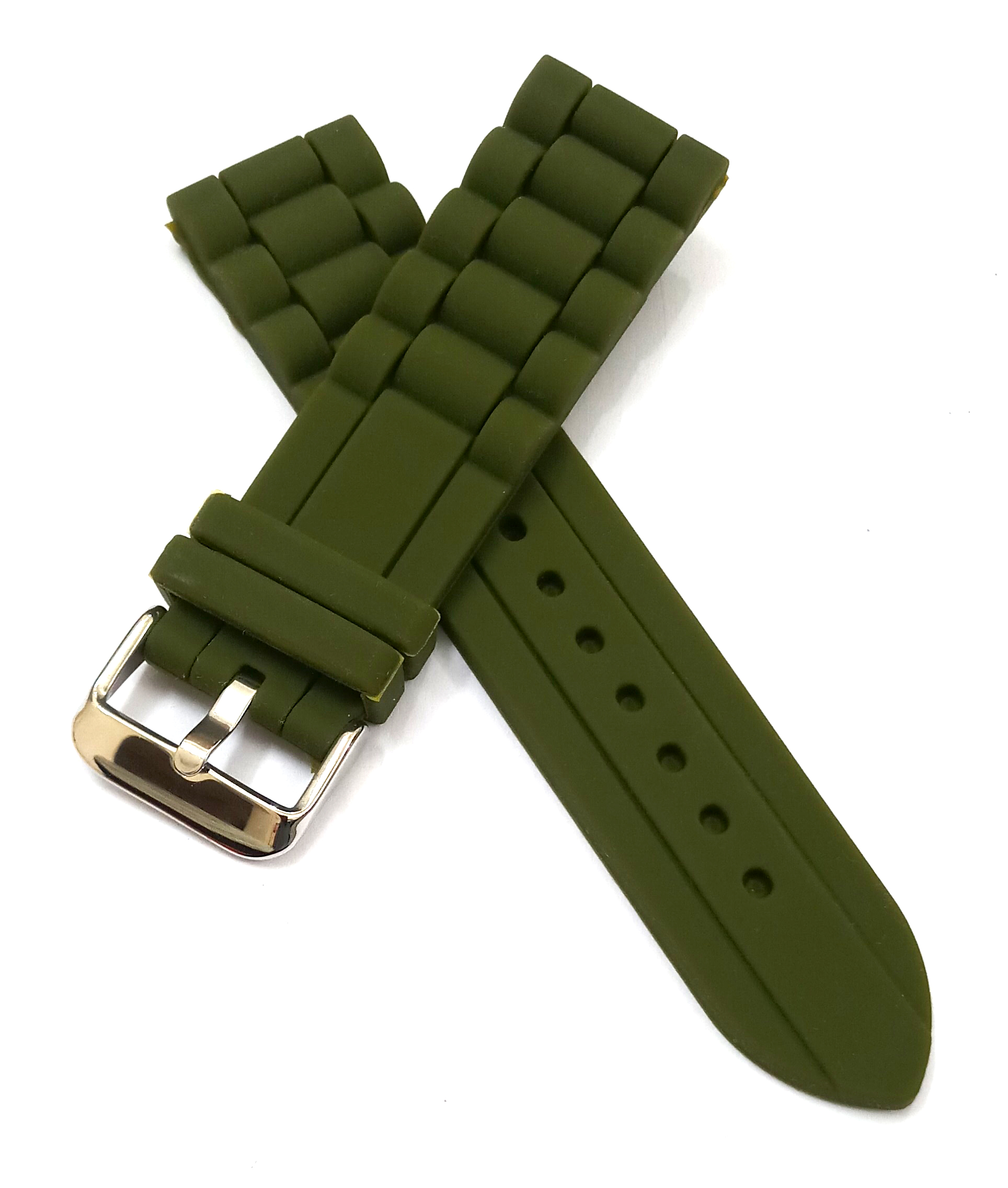 22mm Silicone Rubber Green Watch Band Strap for Men and Women | Comfortable and Durable Material | Silver Buckle - Image 2
