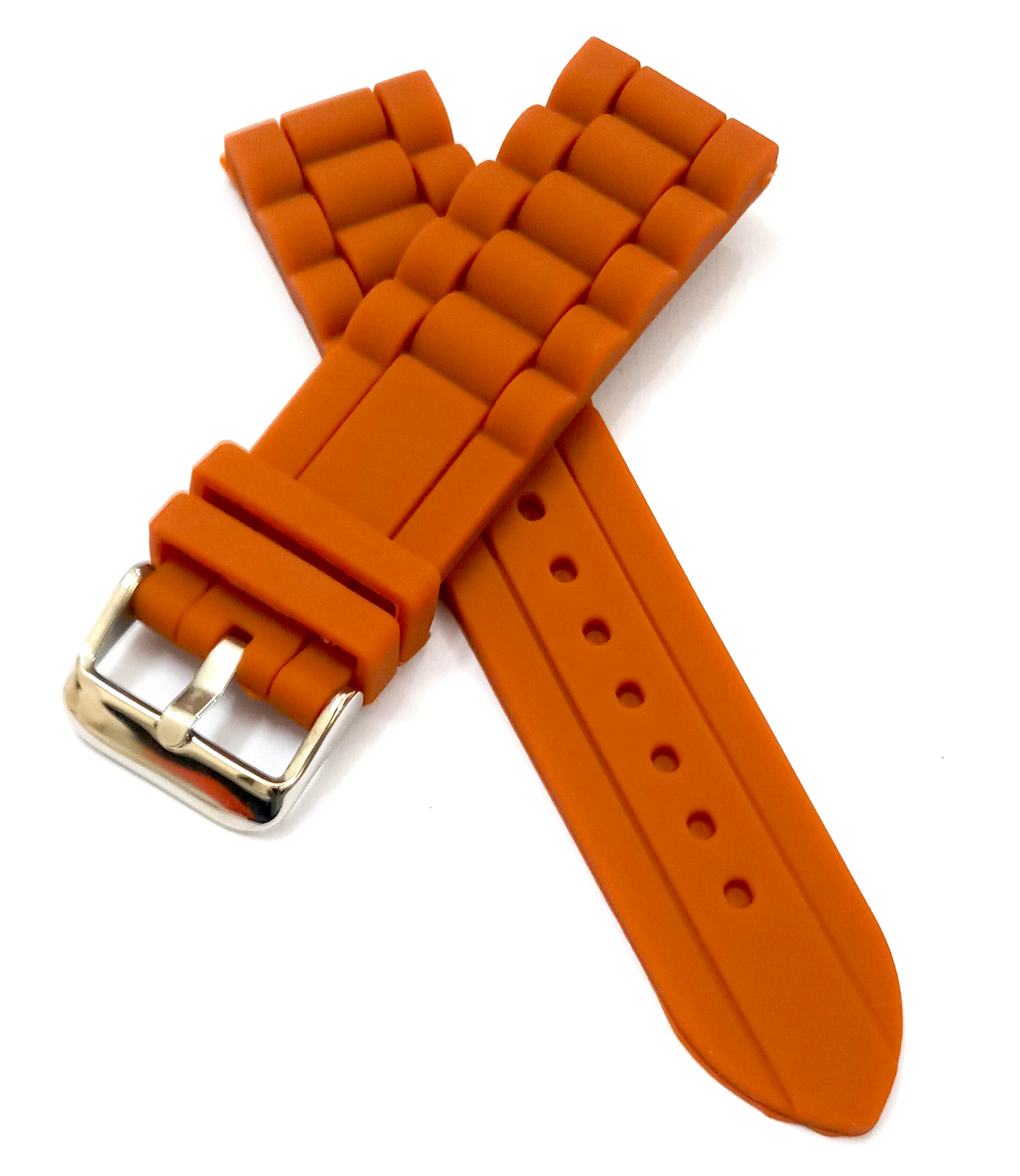 22mm Silicone Rubber Orange Watch Band Strap for Men and Women | Comfortable and Durable Material | Silver Buckle - Image 2
