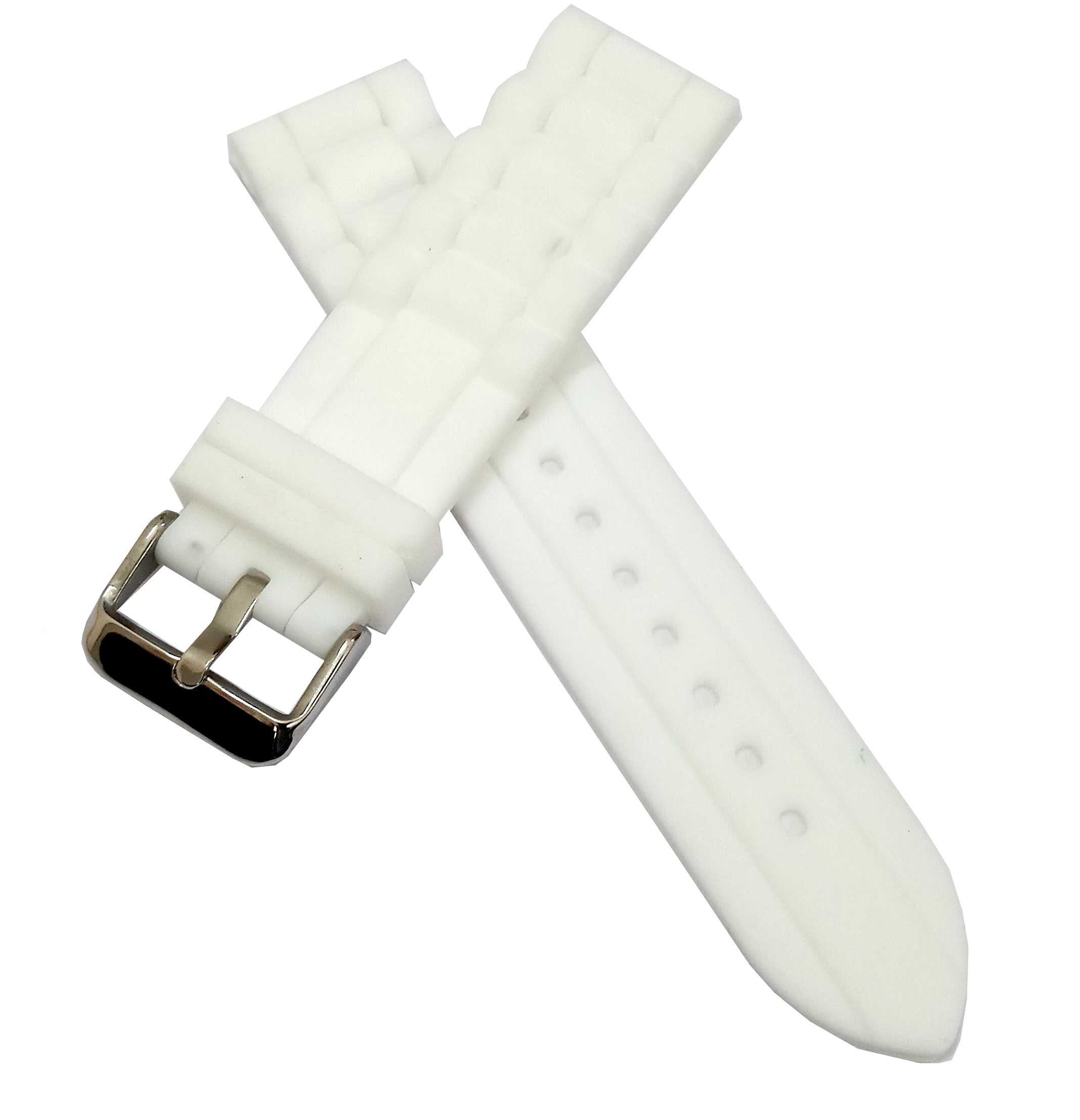 22mm Silicone Rubber White Watch Band Strap for Men and Women | Comfortable and Durable Material | Silver Buckle - Image 2