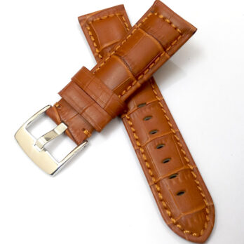 24mm Genuine Leather Light Brown With Brown Stich Watch Band Strap for Men and Women | Comfortable and Durable Material | Silver Buckle