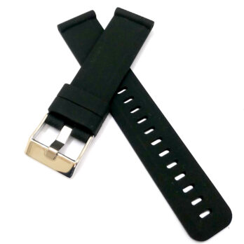 22mm Silicone Rubber Black Watch Band Strap for Men and Women | Comfortable and Durable Material | Silver Buckle