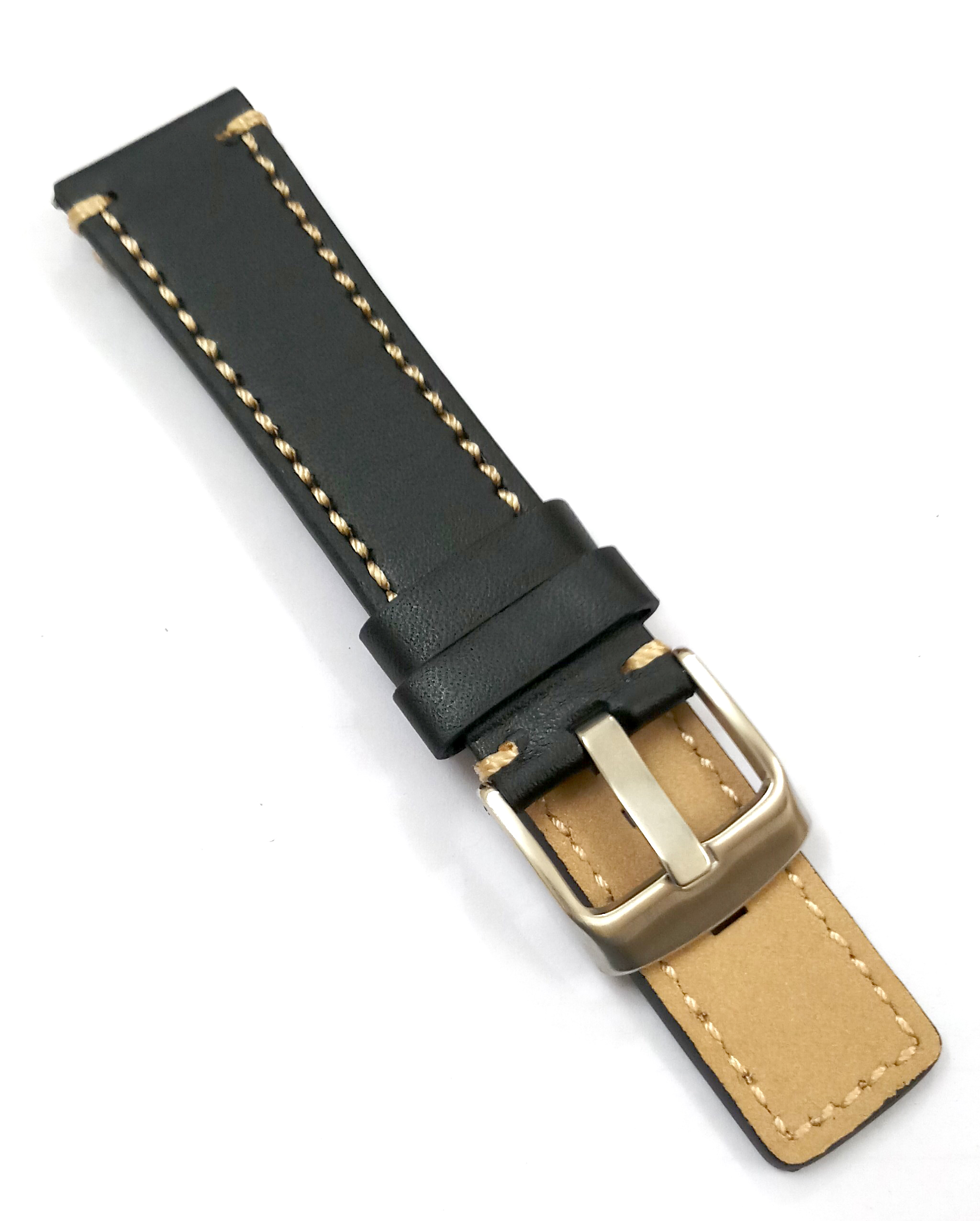 22mm Genuine Leather Black With White Stich Watch Band Strap for Men and Women | Comfortable and Durable Material | Silver Buckle-B3 - Image 6