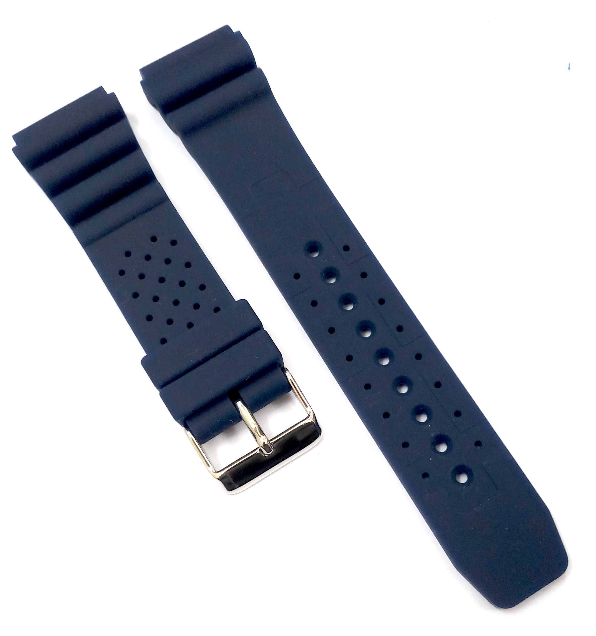 22mm Silicone Rubber Blue Silver Buckle Clasp Watch Band Strap for Men and Women - Image 5