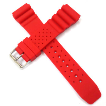 22mm Silicone Rubber Red Silver Buckle Clasp Watch Band Strap for Men and Women