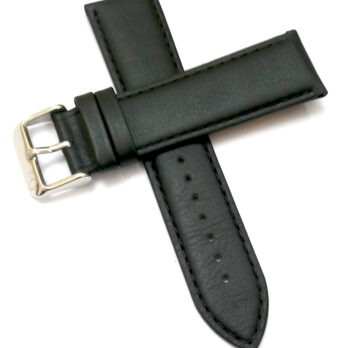 22mm Genuine Leather Black Watch Band Strap for Men and Women | Comfortable and Durable Material | Silver Buckle-B1