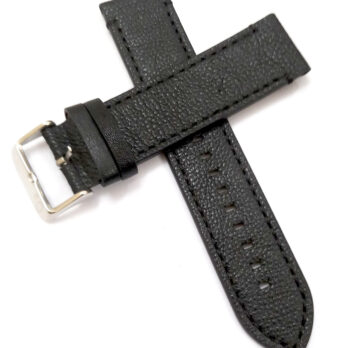 22mm Genuine Leather Black Watch Band Strap for Men and Women | Comfortable and Durable Material | Silver Buckle-B2