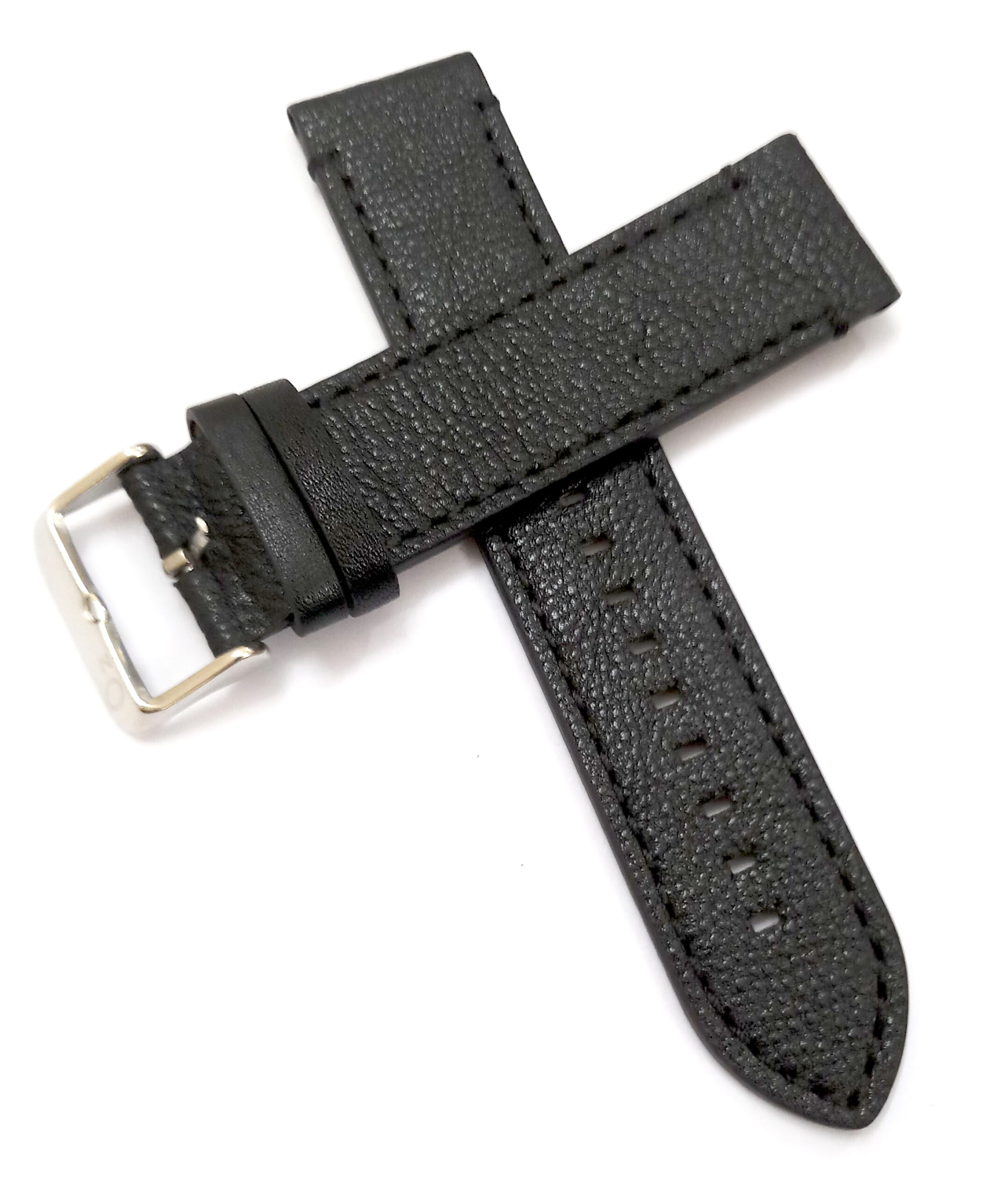22mm Genuine Leather Black Watch Band Strap for Men and Women | Comfortable and Durable Material | Silver Buckle-B2 - Image 2
