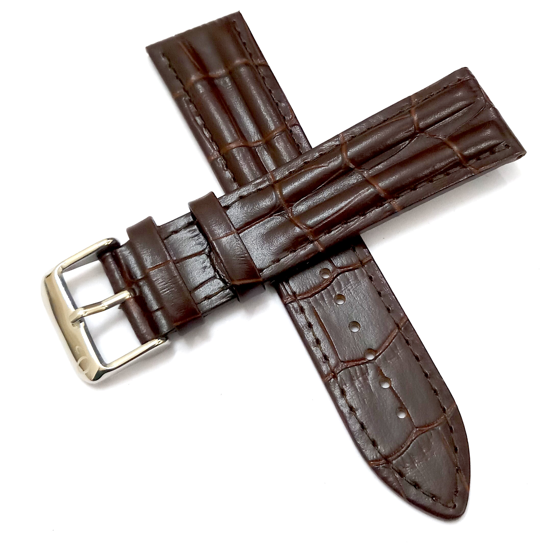22mm Genuine Leather Brown Watch Band Strap for Men and Women | Comfortable and Durable Material | Silver Buckle-B3