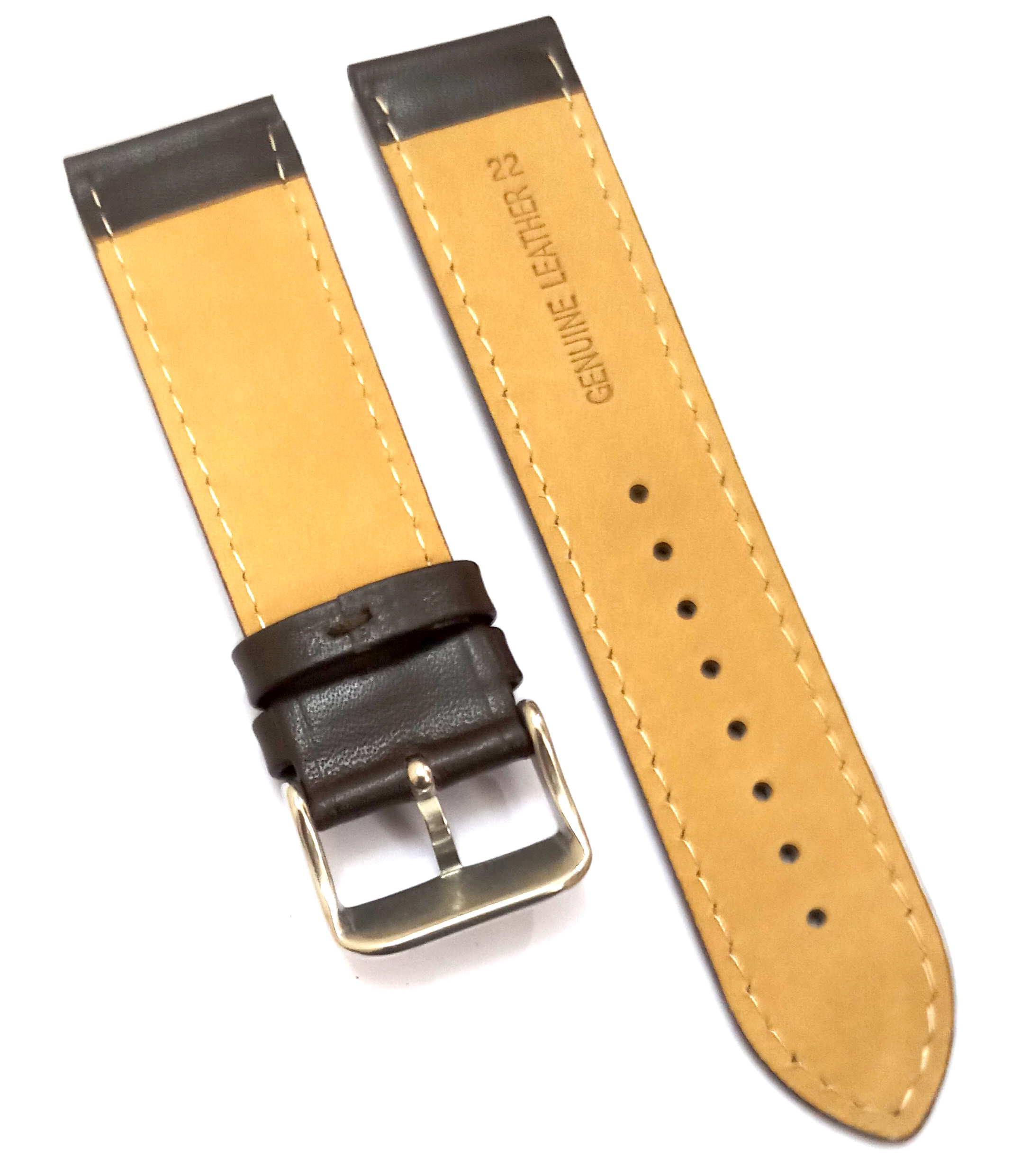 22mm Genuine Leather Brown Watch Band Strap for Men and Women | Comfortable and Durable Material | Silver Buckle-B4 - Image 2