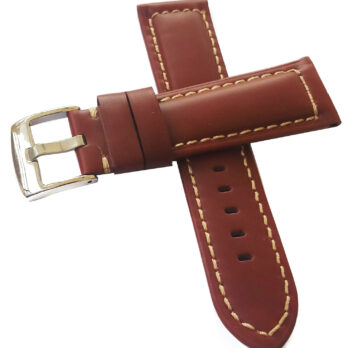 22mm Genuine Leather Light Brown With White Stich Watch Band Strap for Men and Women | Comfortable and Durable Material | Silver Buckle-B2