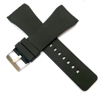 Pu Rubber Black Watch Band Strap for Men and Women | Comfortable and Durable Material | Silver Buckle