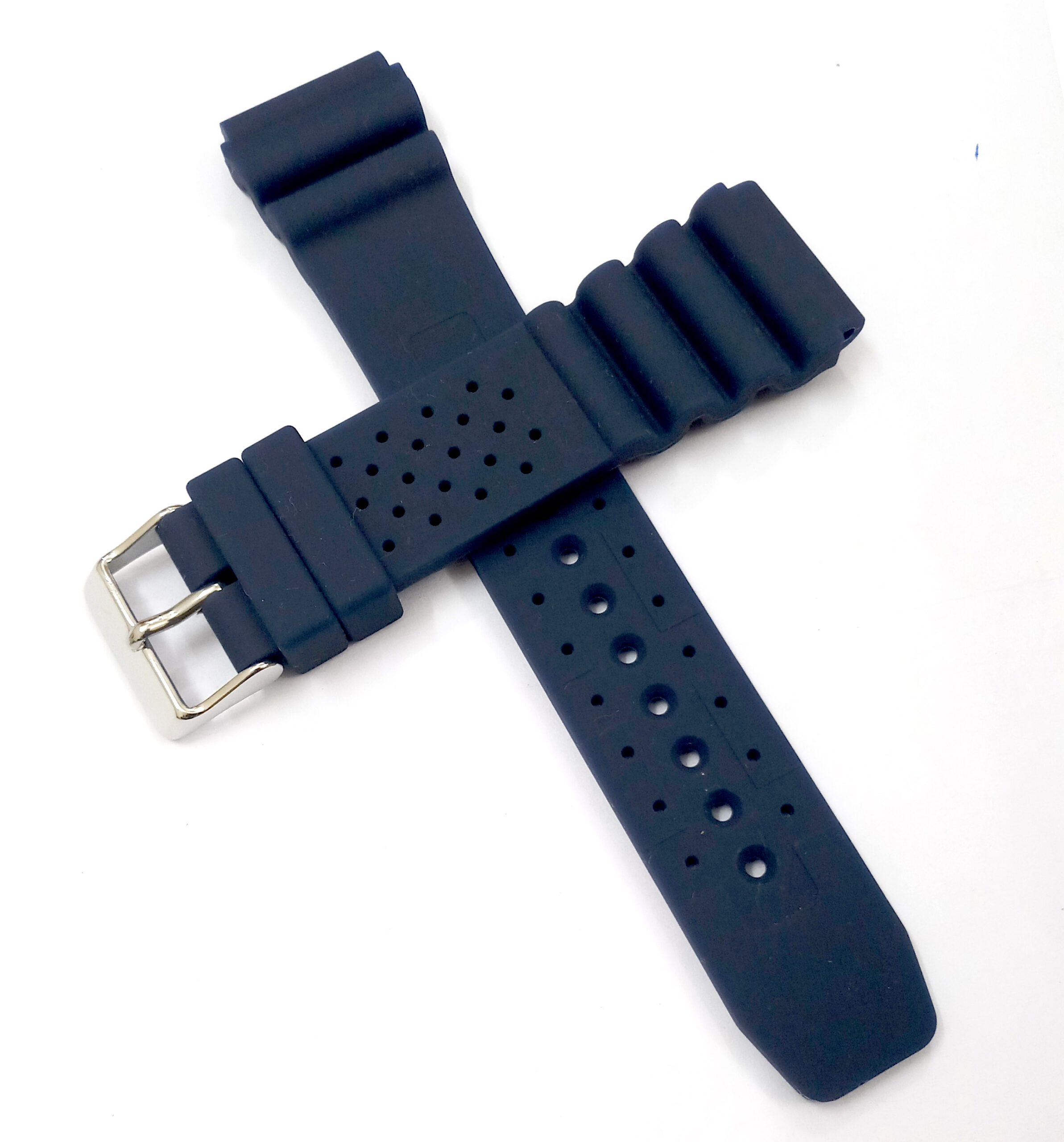 22mm Silicone Rubber Blue Silver Buckle Clasp Watch Band Strap for Men and Women
