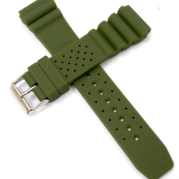 22mm Silicone Rubber Green Silver Buckle Clasp Watch Band Strap for Men and Women
