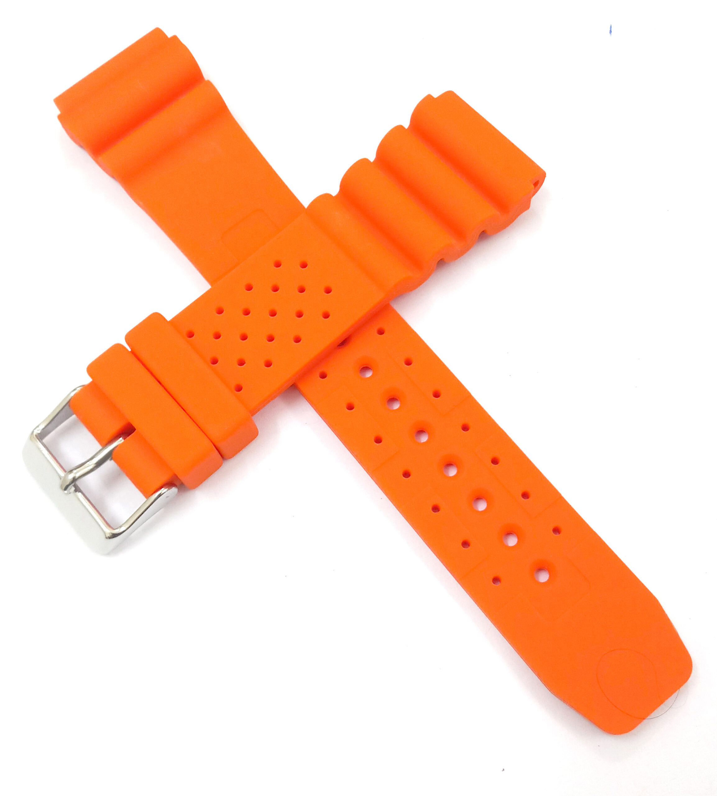 22mm Silicone Rubber Orange Silver Buckle Clasp Watch Band Strap for Men and Women