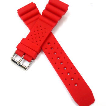 22mm Silicone Rubber Red Silver Buckle Clasp Watch Band Strap for Men and Women