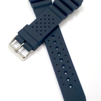 22mm Silicone Rubber Blue Silver Buckle Clasp Watch Band Strap for Men and Women